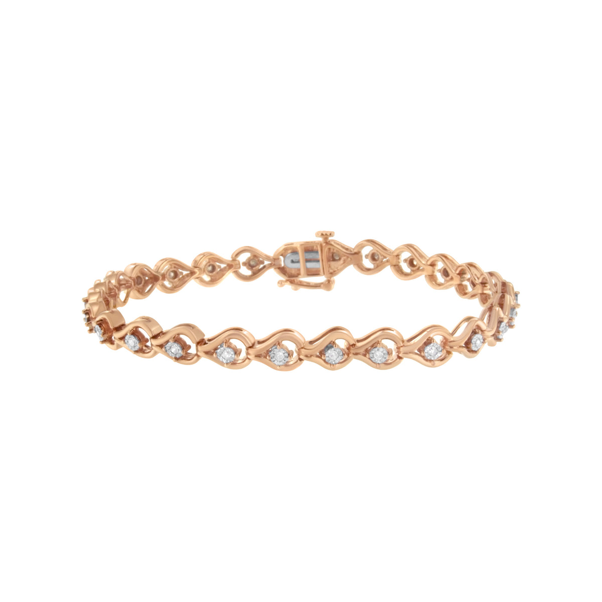 Pulsera de eslabones de plata de ley .925 con diseño de lágrima y 1/4 quilates de diamantes con engaste milagroso de 7 pulgadas (color I-J, claridad I3)
