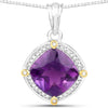 3.20 Carat Genuine Amethyst and White Diamond 18K Yellow Gold with .925 Sterling Silver Pendant