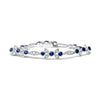 18K White Gold 1 3/4 Cttw Diamond and 3x3mm Round Blue Sapphire Gemstone Floral Link Bracelet (G-H Color, SI1-SI2 Clarity) - Size 7