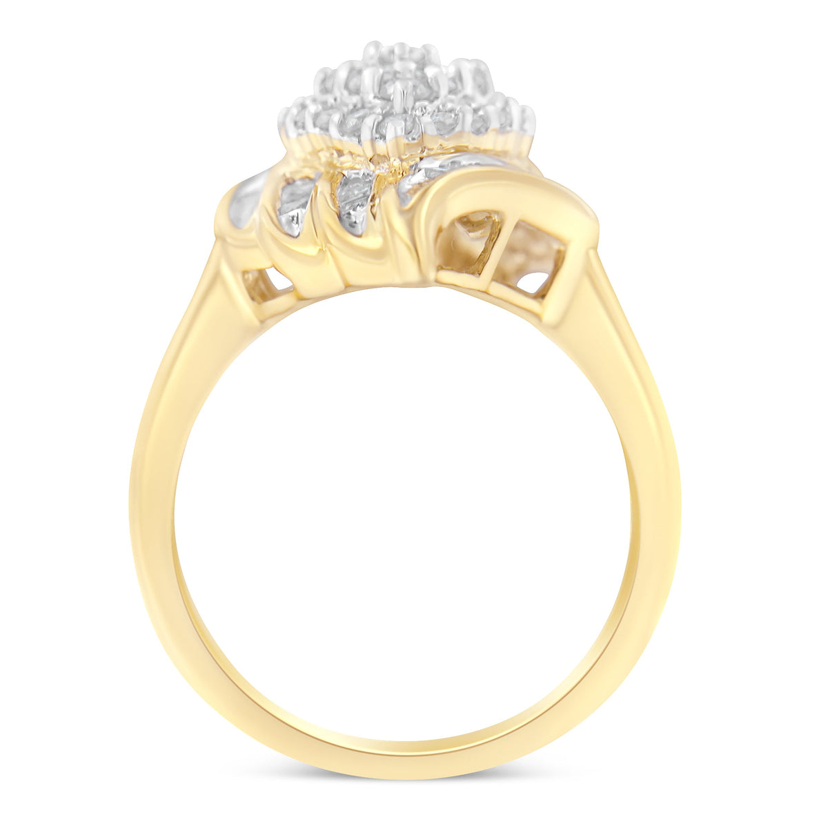 Anillo de cóctel de oro amarillo de 10 qt con diamantes (3/4 ct en total, color I-J, claridad I2-I3) - Talla 8