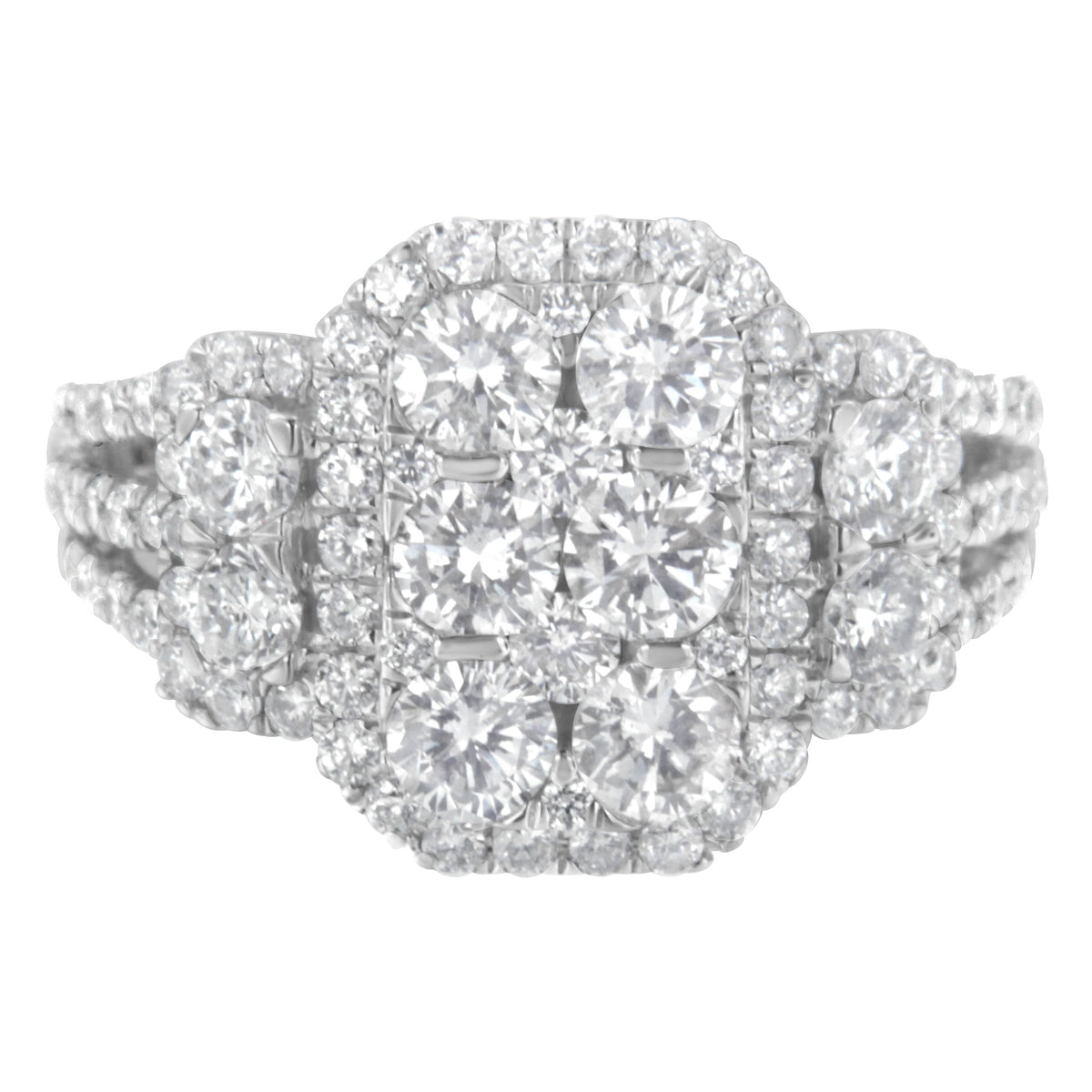 Anillo de cóctel de oro blanco de 14 quilates con racimo de diamantes de 2 1/4 quilates en total (color G-H, claridad SI2-I1) - Talla 7