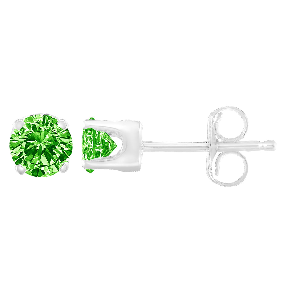 Pendientes de botón clásicos de plata de ley .925 con diamante verde de talla brillante redonda de 1/5 quilate (color realzado, claridad I2-I3)