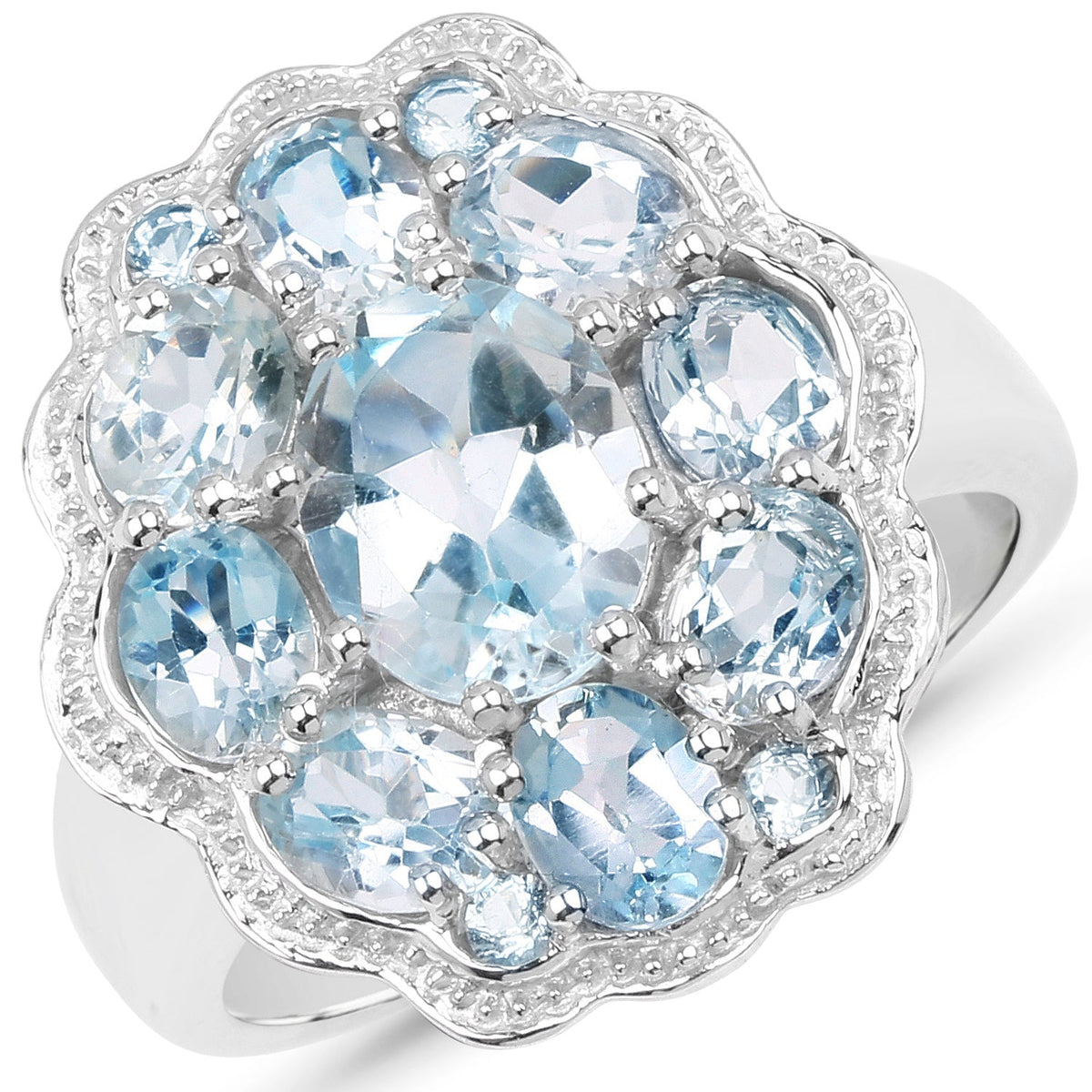 Anillo de Plata de Ley .925 con Topacio Azul Genuino de 6.64 Quilates