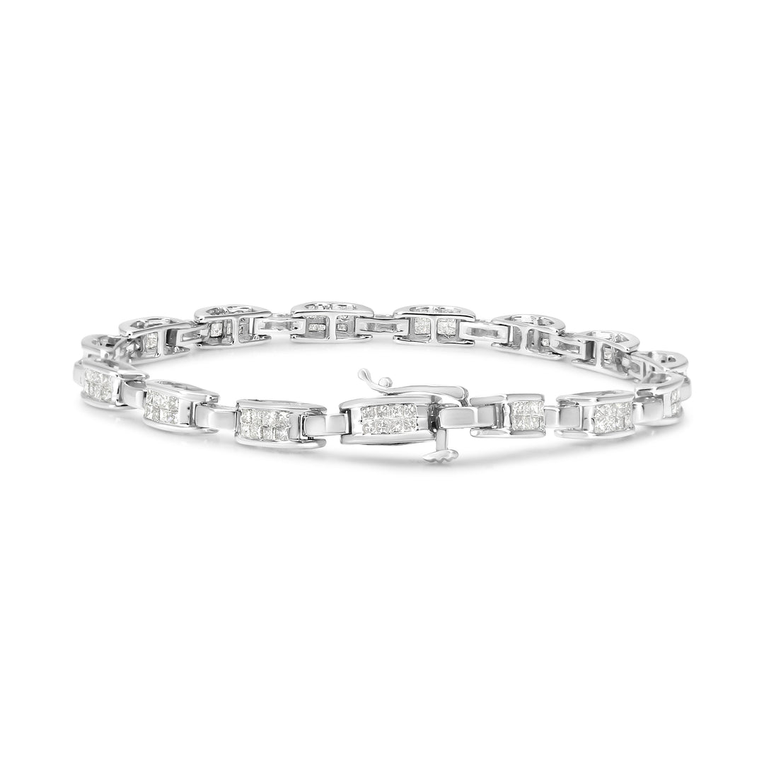 14K White Gold 2.0 Cttw Princess Cut Invisible Set Diamond Rectangular Link Bracelet (I-J Color, I1-I2 Clarity) - 7.25"