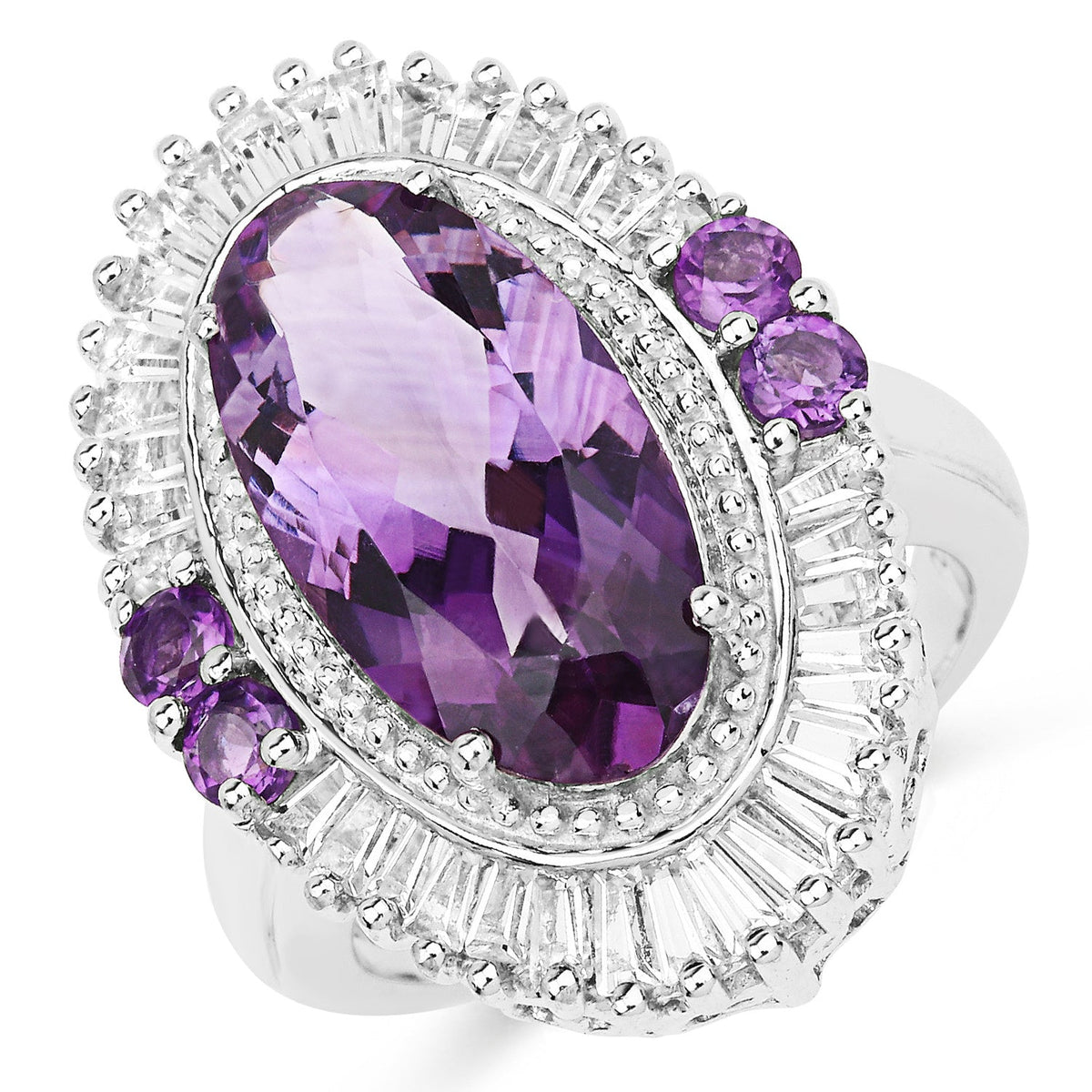 Anillo de plata de ley .925 con amatista genuina de 7,96 quilates y topacio blanco
