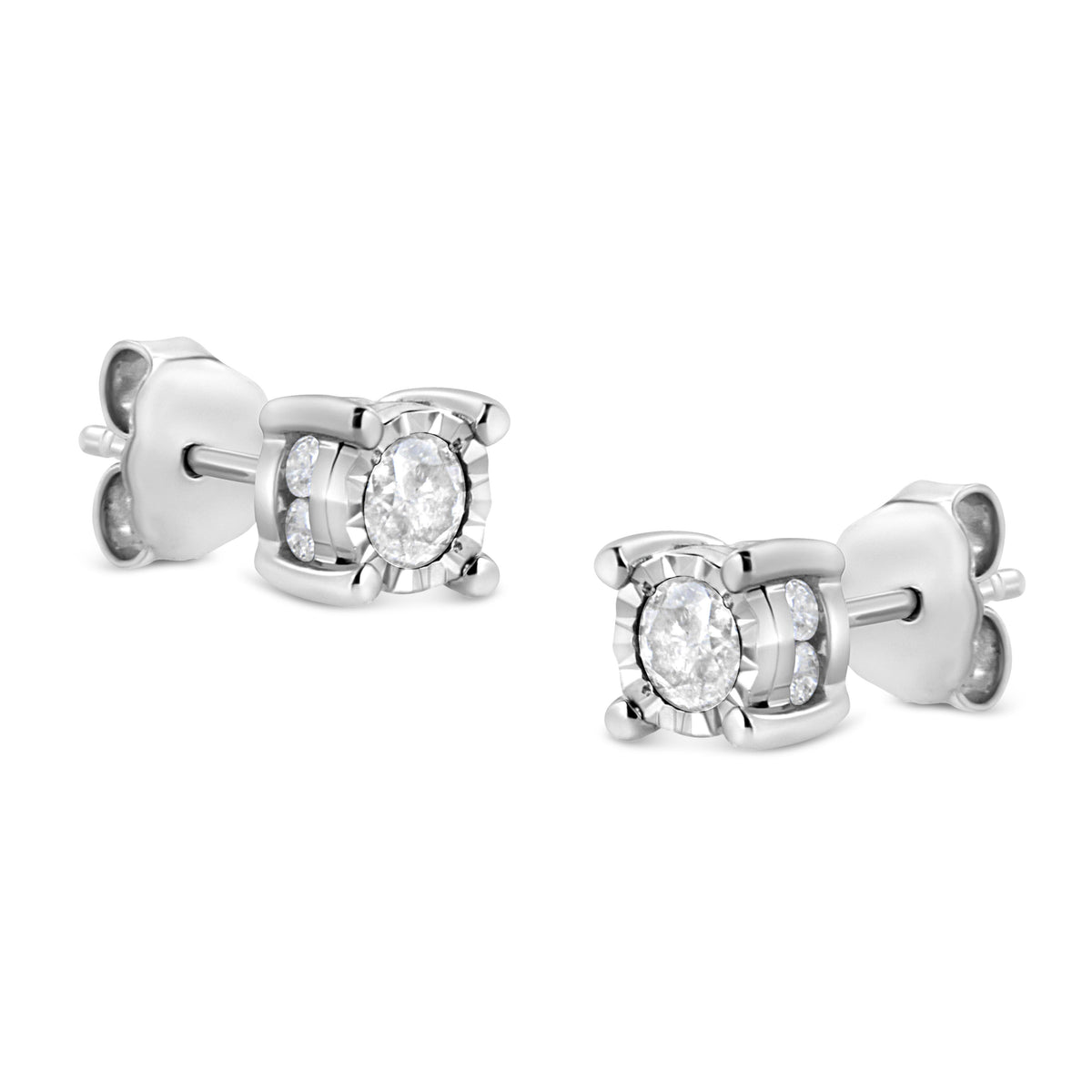 Pendientes de plata de ley .925 con solitario de diamantes de talla brillante redonda de 1.0 quilates engastados en milagro (color H-I, claridad I2-I3)