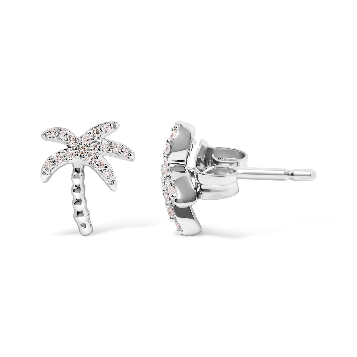Pendientes de tuerca de oro blanco de 10 quilates con diamantes de 1/10 quilate y palma (Color H-I, Claridad I1-I2)