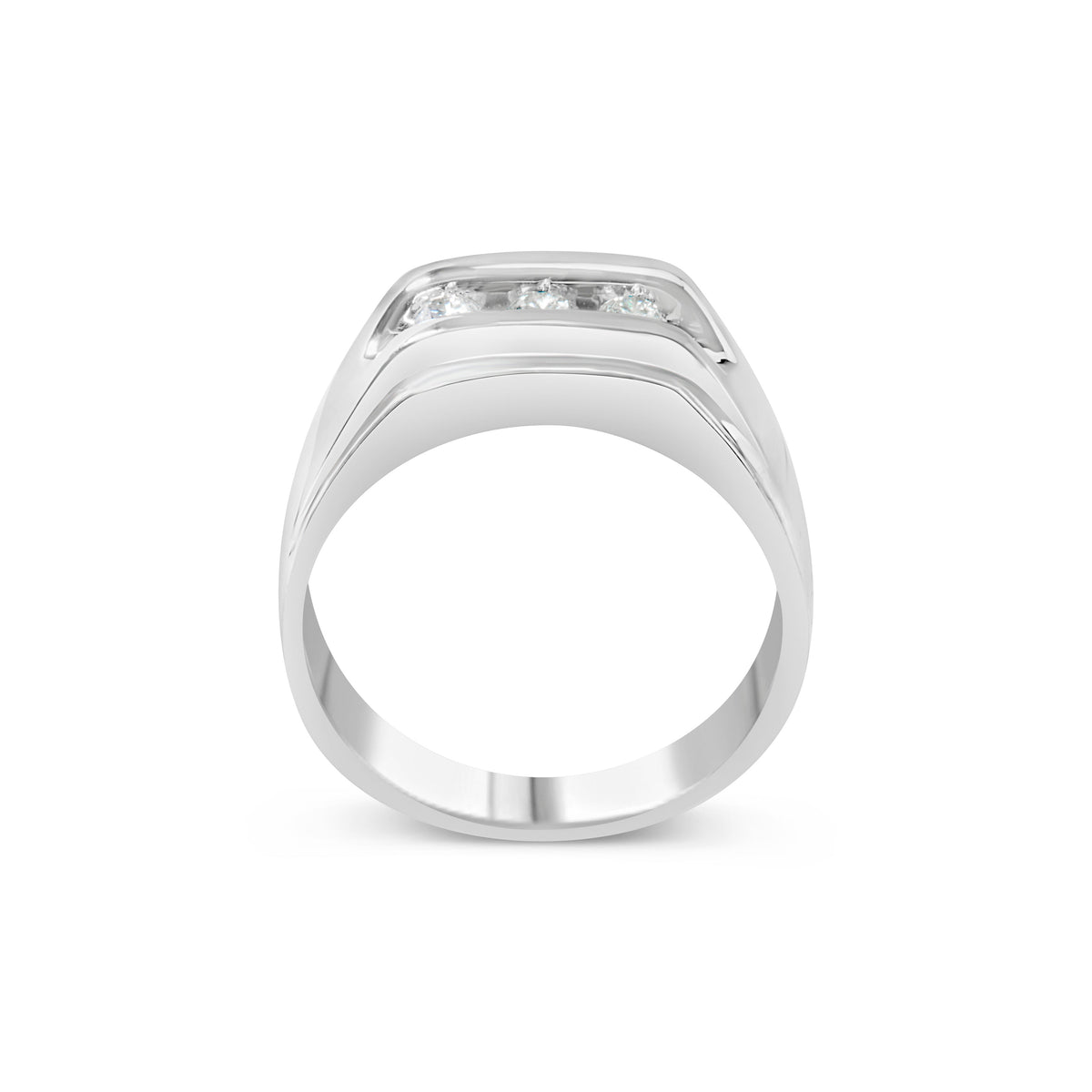 Anillo de banda para hombre de plata esterlina .925 con 3 diamantes engastados en canal de 1/3 Cttw (color I-J, claridad I3) - Talla 10
