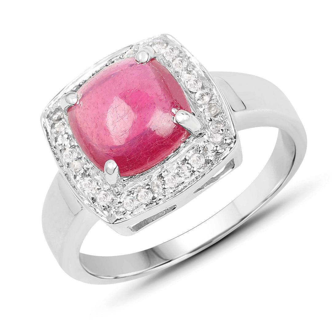 3.31 Carat Glass Filled Ruby and White Topaz .925 Sterling Silver Ring
