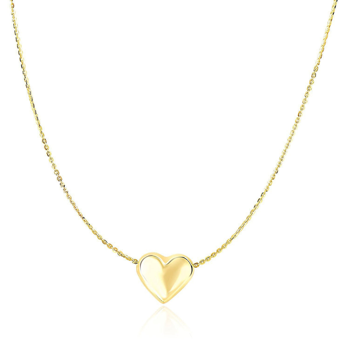 Collar de cadena de oro amarillo de 14k con dije de corazón inflado deslizante