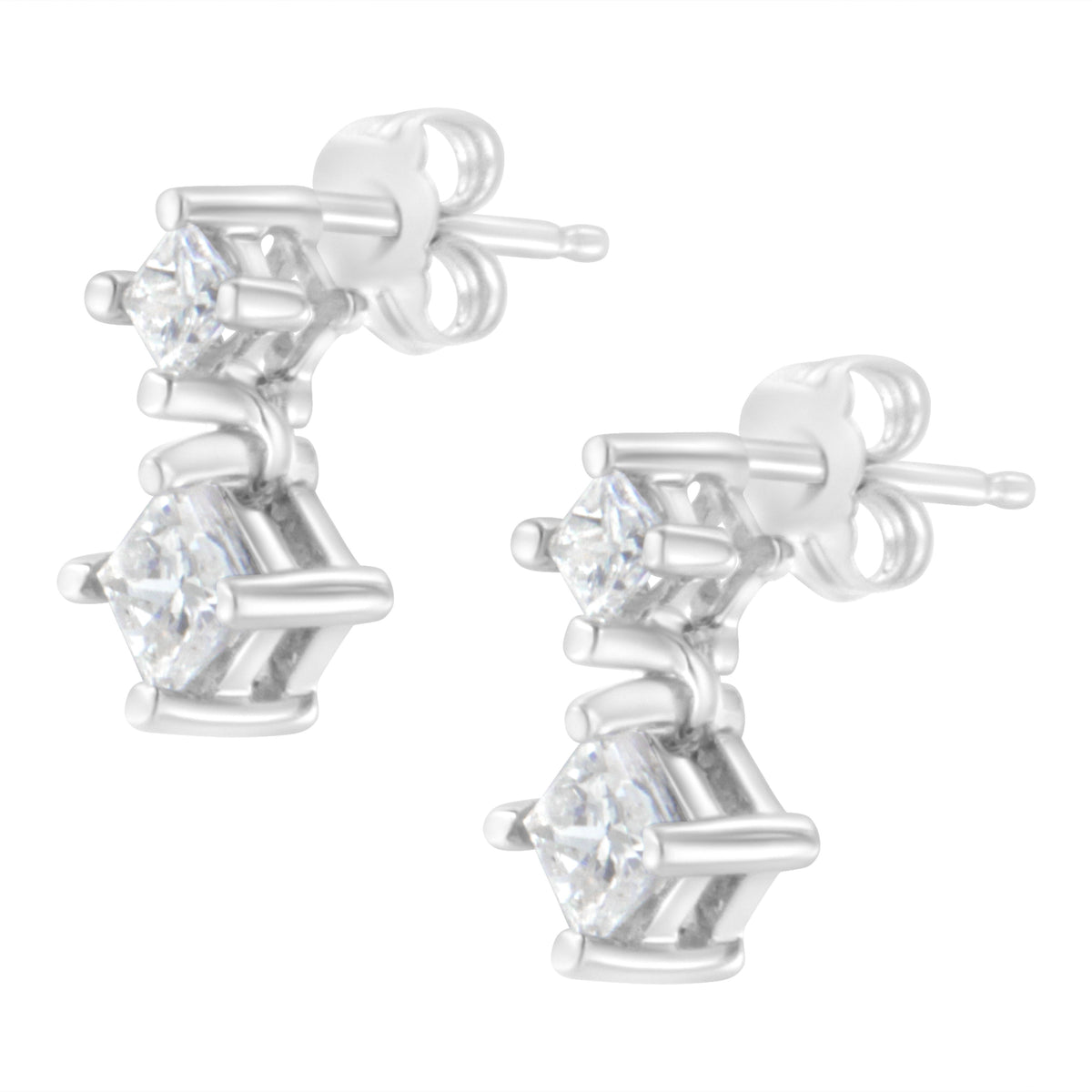 Pendientes de oro blanco de 14 quilates con diamantes de 0,75 quilates de talla princesa (claridad I-J, color I2-I3)