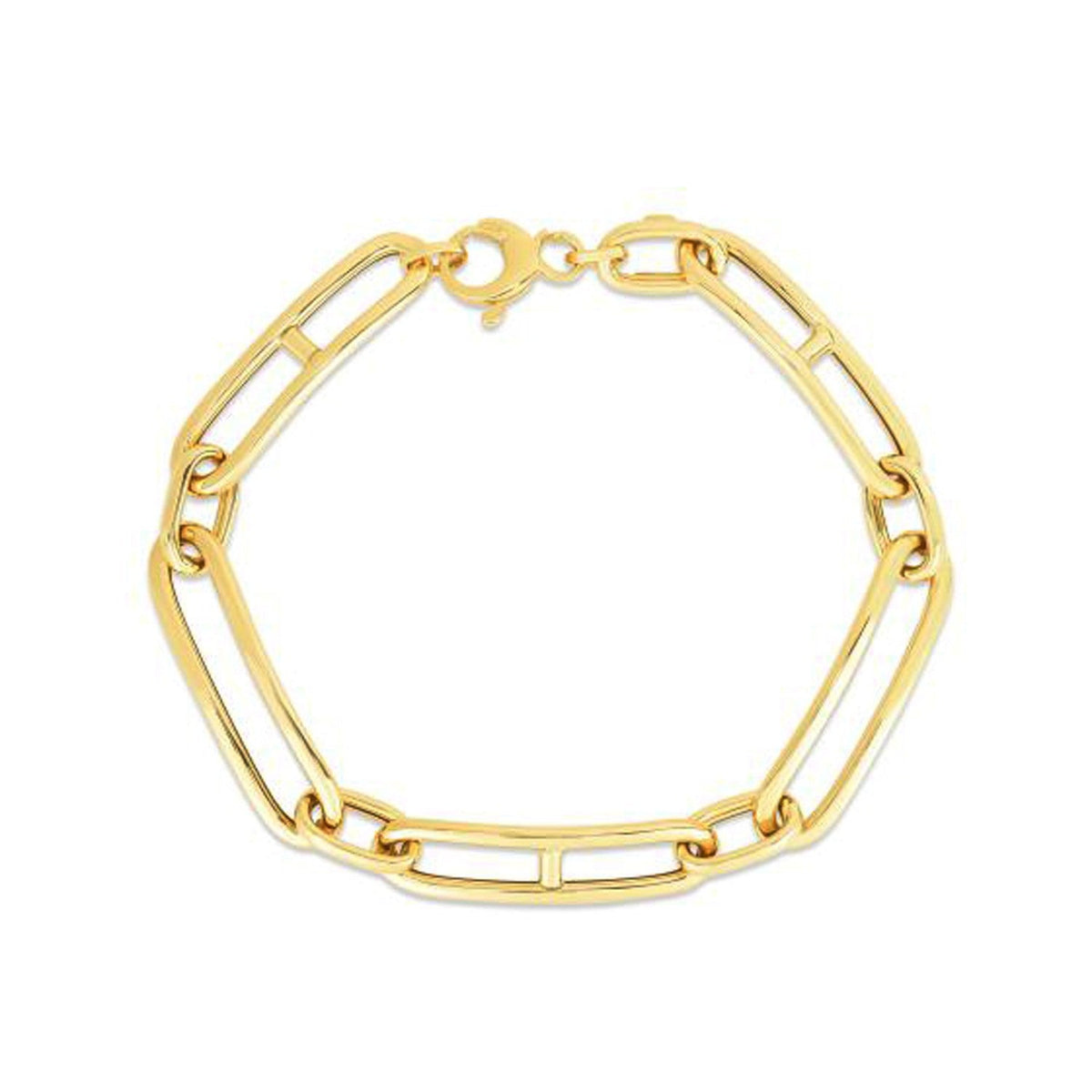 Pulsera de eslabones mariner alargados alternos de oro amarillo de 14 quilates de 7 1/4 pulgadas (7.40 mm)