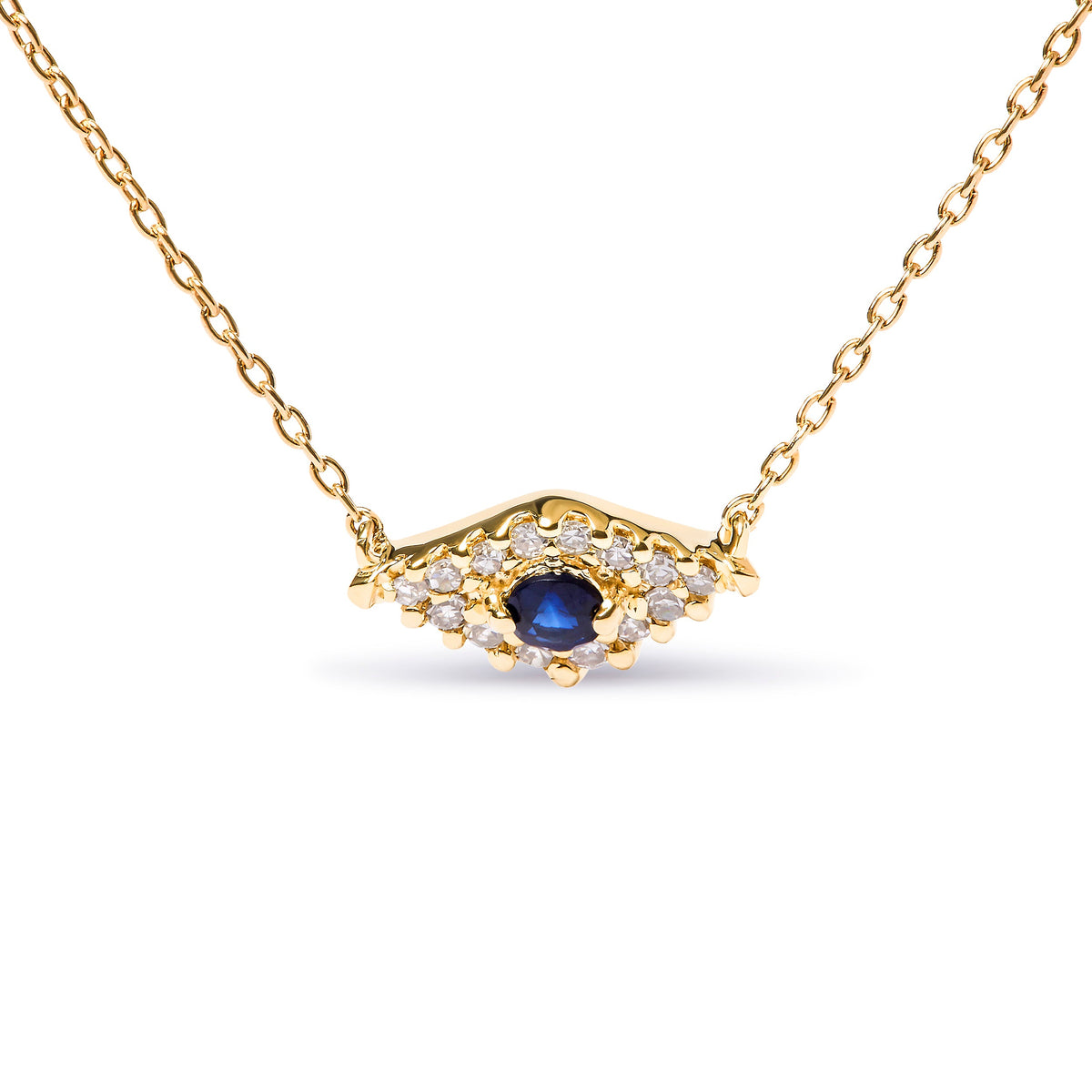 Collar con colgante de oro amarillo de 10K con zafiro azul y diamantes acentuados de ojo turco, 18 pulgadas (Color H-I, Claridad I1-I2)