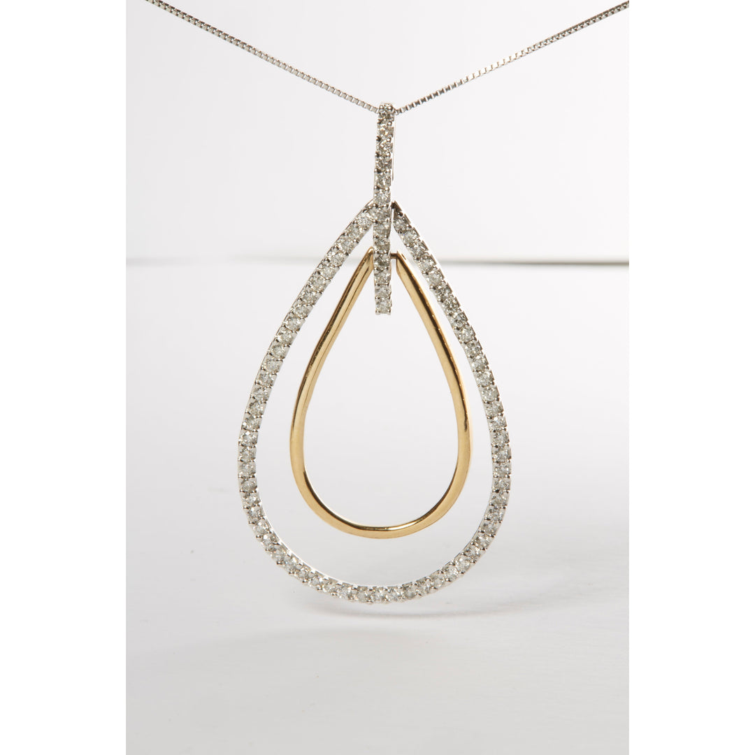 14K Two-Tone Gold Round Cut Diamond Double Burst Pendant Necklace (1.00 cttw, H-I Color, SI2-I1 Clarity)