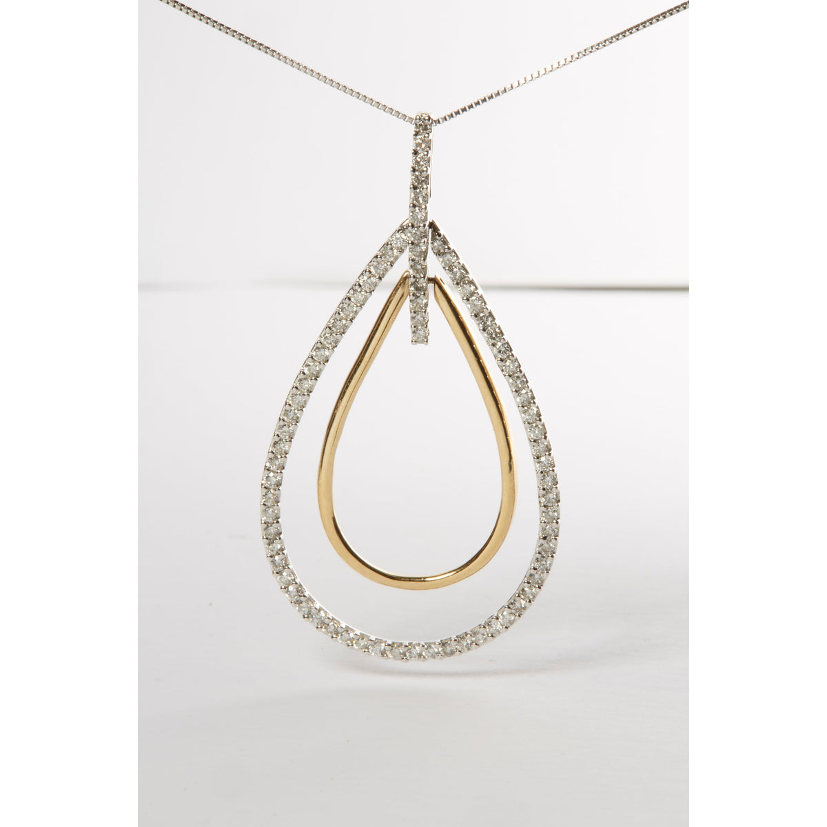 Collar con colgante de doble ráfaga de diamantes de talla redonda de oro bicolor de 14K (1,00 TCW, color H-I, claridad SI2-I1)