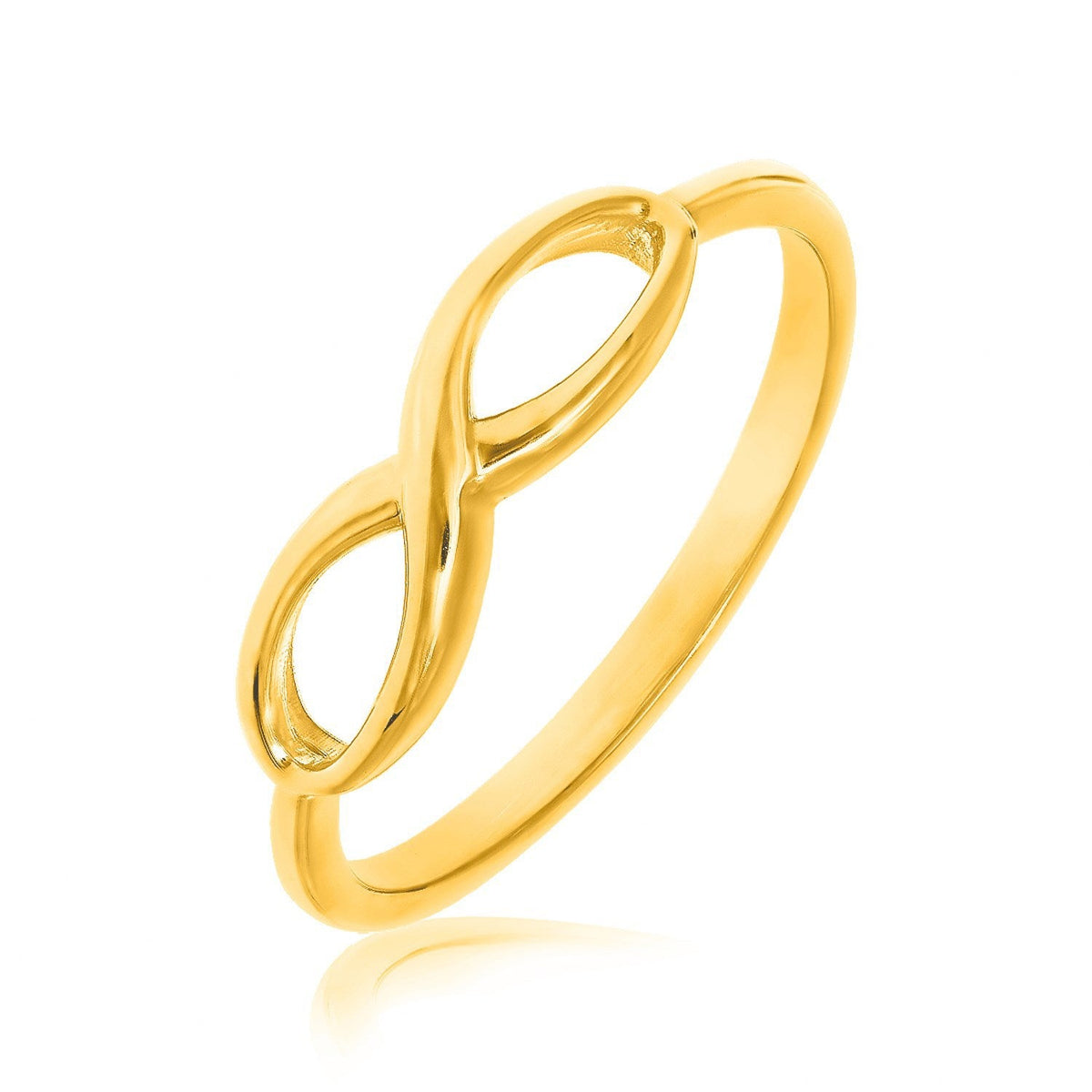 Anillo de oro amarillo de 14k con el símbolo del infinito y acabado pulido brillante