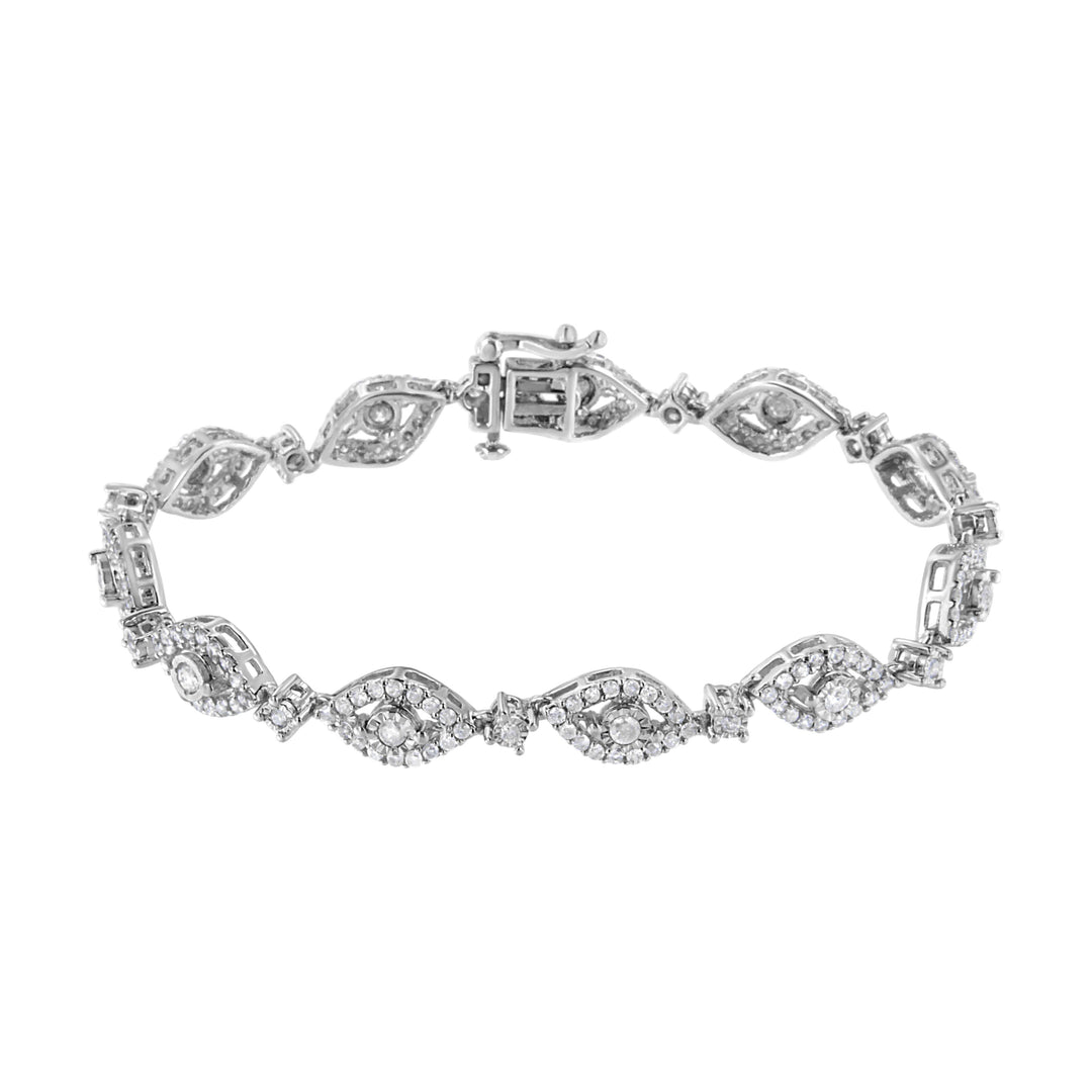 Pulsera de eslabones tipo bisel y pera de plata de ley .925 con diamantes de 2 1/2 quilates (color I-J, claridad I2-I3) - 7.5"