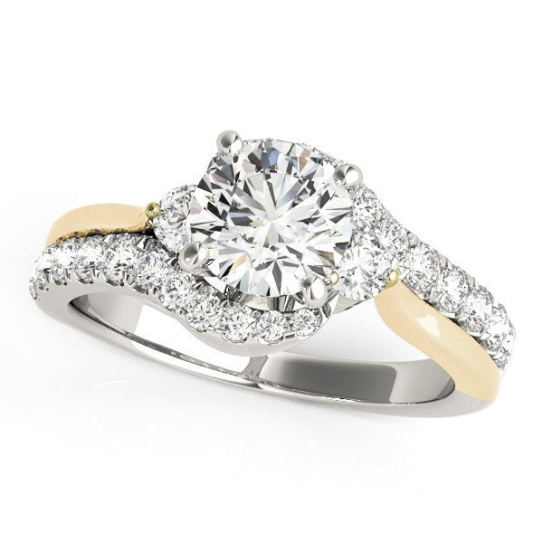 Anillo de compromiso de oro blanco y amarillo de 14k con diamantes de talla redonda con montura bypass (1 1/2 ct.t.w.)