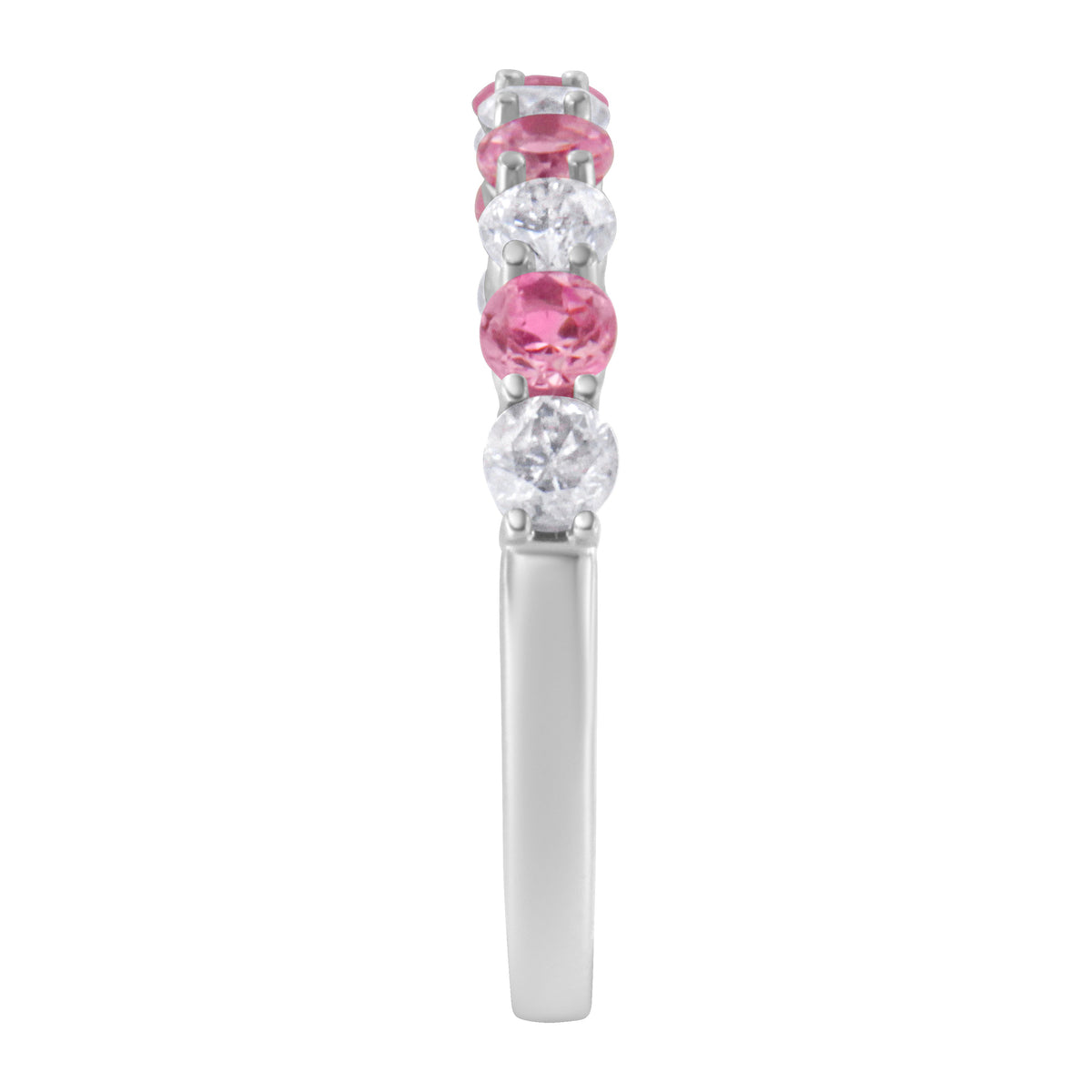 Anillo de oro blanco de 10 qt con diamantes de 0,5 qt y zafiro azul creado de 3 mm (H-I, I1-I2) - Talla 7