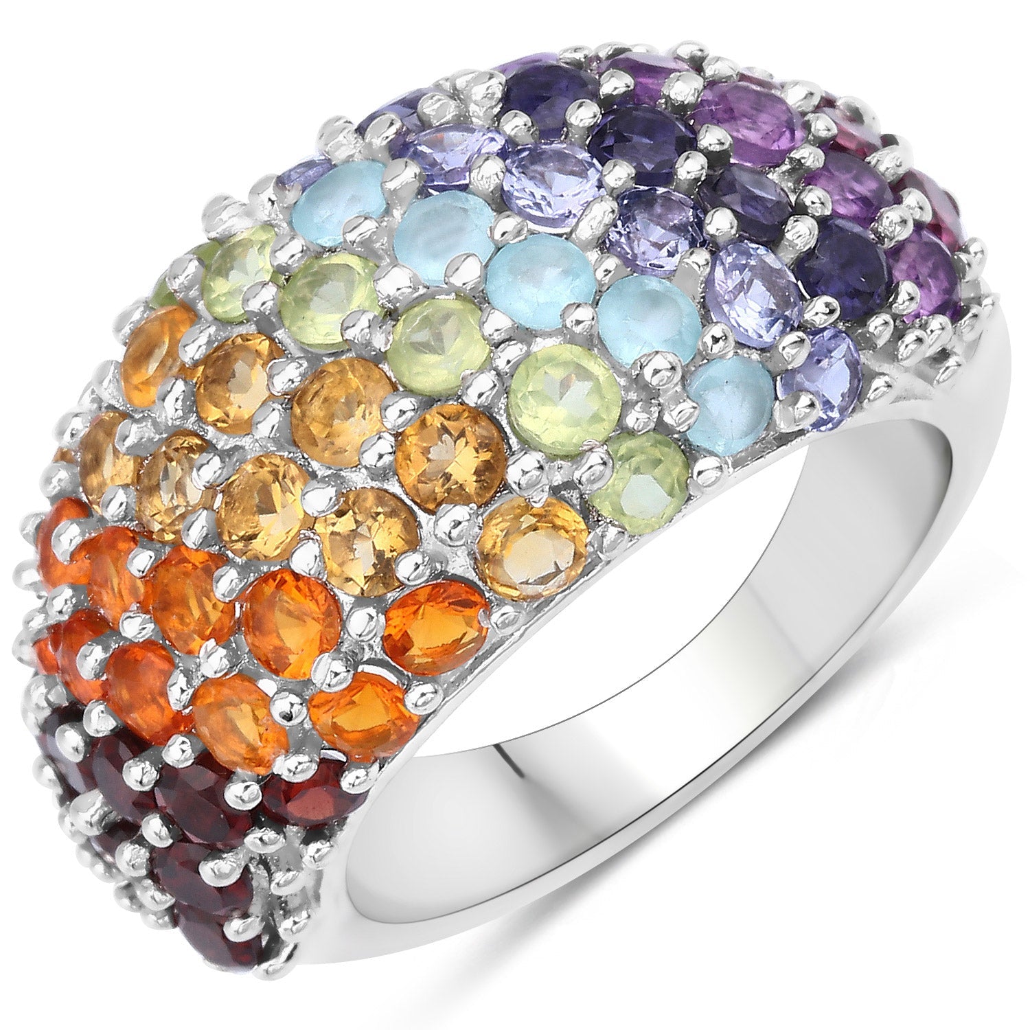 Anillo de Plata Esterlina .925 con Piedras Múltiples Genuinas de 4.16 Quilates