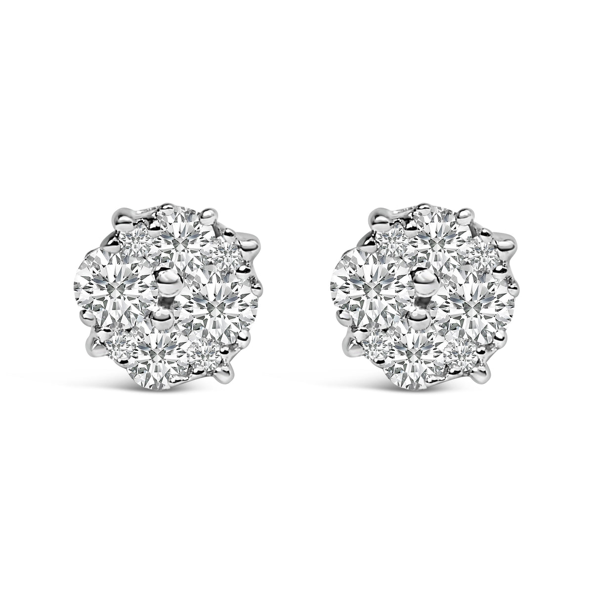 Pendientes de tuerca de plata esterlina .925 con diamantes redondos en engaste de garra de 1/2 quilate (color I-J, claridad I2-I3)