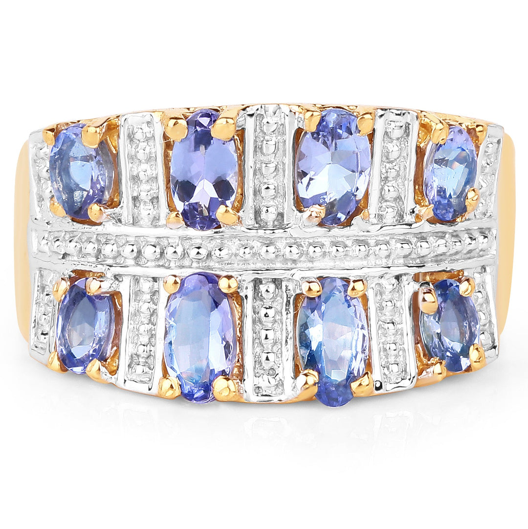 Anillo de plata de ley .925 con tanzanita genuina de 1,68 quilates y baño de oro amarillo de 14 quilates