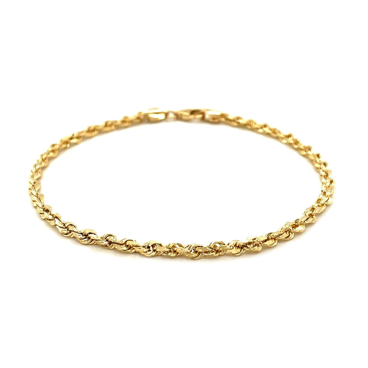 Pulsera de cuerda maciza con corte de diamante de 3,0 mm en oro amarillo de 14 quilates