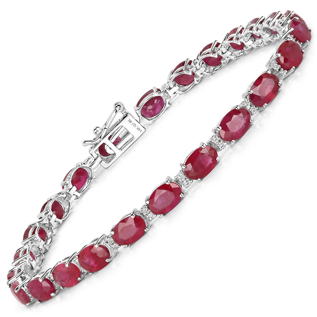 Pulsera de oro blanco de 14 quilates con rubí genuino de 12,78 quilates y diamantes blancos