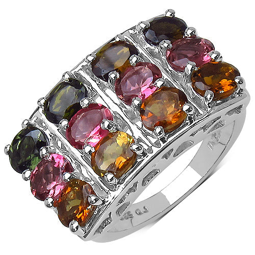 Anillo de plata de ley .925 con turmalina multicolor genuina de 3,72 quilates