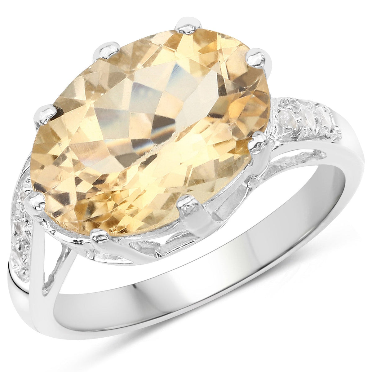 Anillo de plata de ley .925 con citrino genuino de 4.63 quilates y topacio blanco