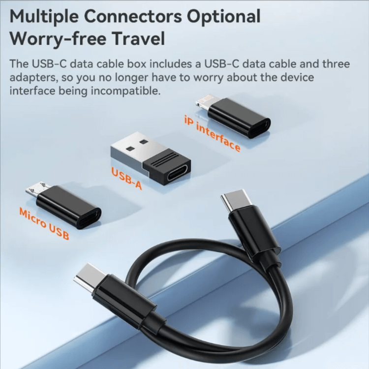 Кабель Toocki USB Type-C - USB-C 60 Вт - набор мини-кабелей для передачи данных 4 в 1 / адаптеры для коробок для хранения - поддерживает сверхбыструю зарядку - слоты для SIM-карт и SD-карт - держатель для телефона с зеркалом