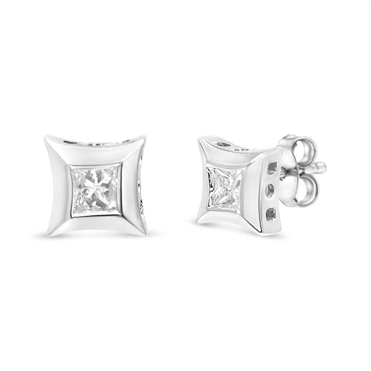 Aretes de oro blanco de 10 quilates con diamantes de talla princesa de 1/3 quilate con engaste invisible (color H-I, claridad SI2-I1)