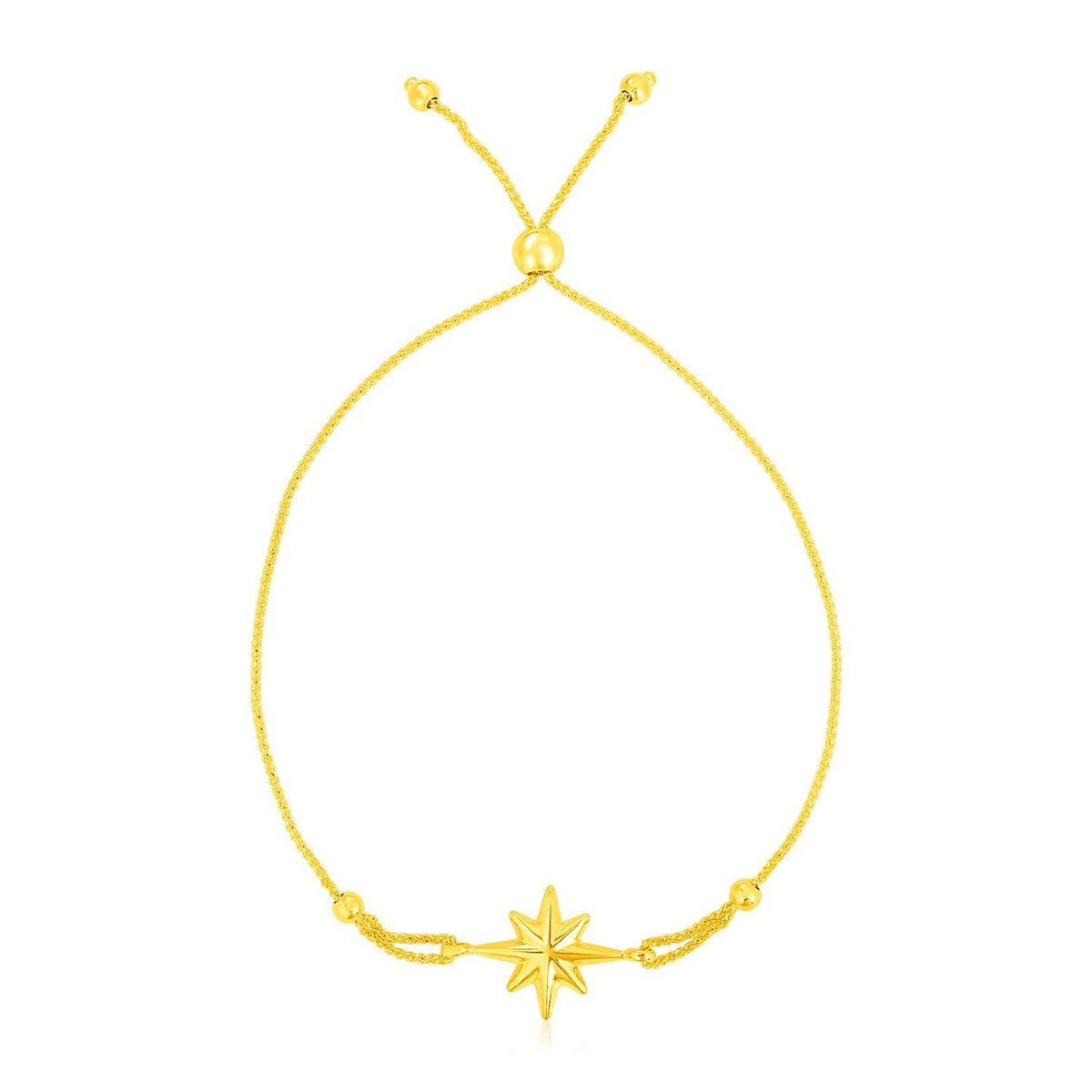 Pulsera ajustable de oro amarillo de 14k con estrella