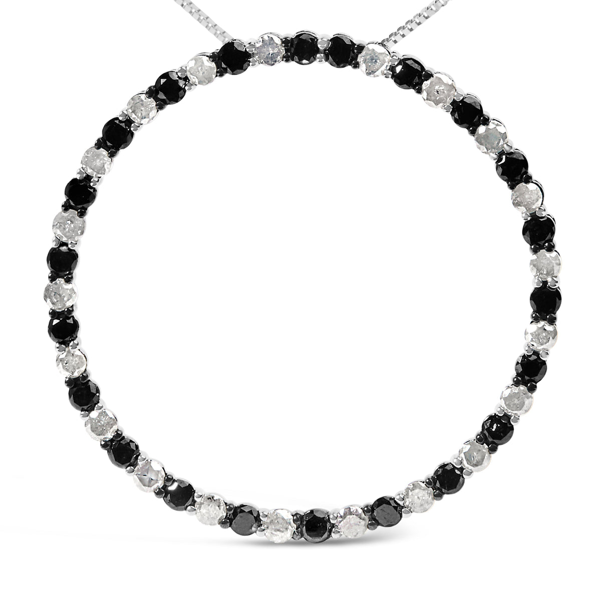 Collar con colgante de aro abierto de plata de ley .925 con diamantes blancos y negros alternados de 3.0 quilates (color H-I, claridad I3) - 18 pulgadas