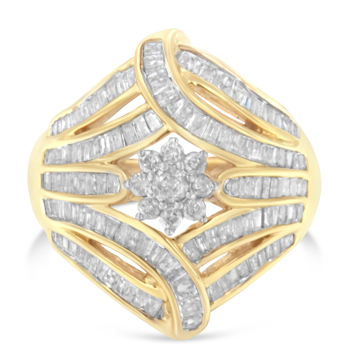 Anillo de oro amarillo de 10 qt con diamantes (1 qtc, color I-J, claridad I2-I3) - Talla 7