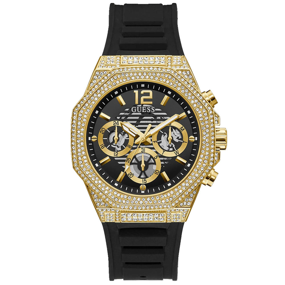 Мужские часы Guess Momentum, чёрные, с золотистыми элементами, многофункциональные