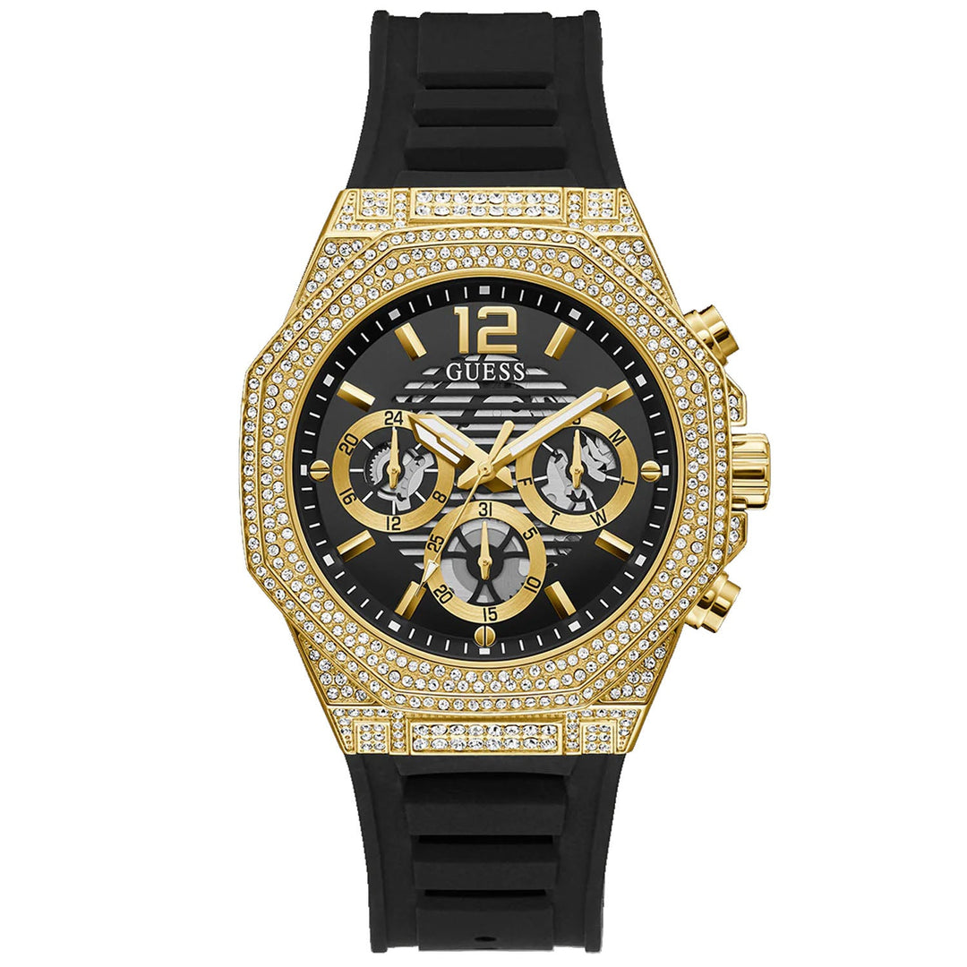 Мужские часы Guess Momentum, чёрные, с золотистыми элементами, многофункциональные