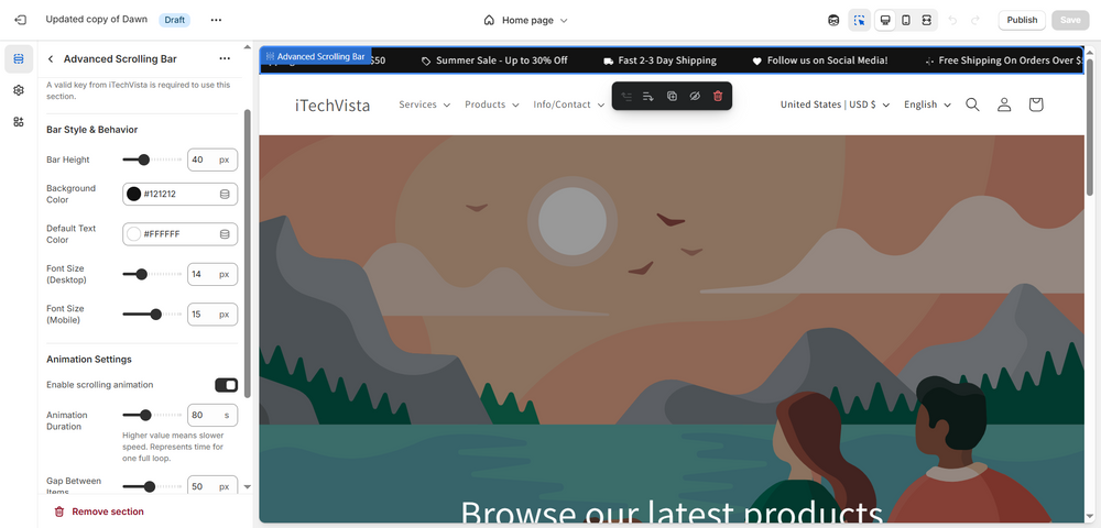 Advanced Scrolling Announcement Bar for Shopify Stores | Theme Sections by iTechVista