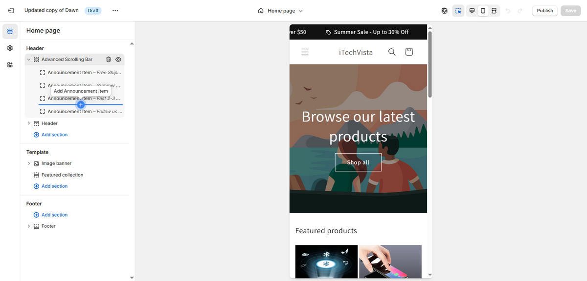 Advanced Scrolling Announcement Bar for Shopify Stores | Theme Sections by iTechVista