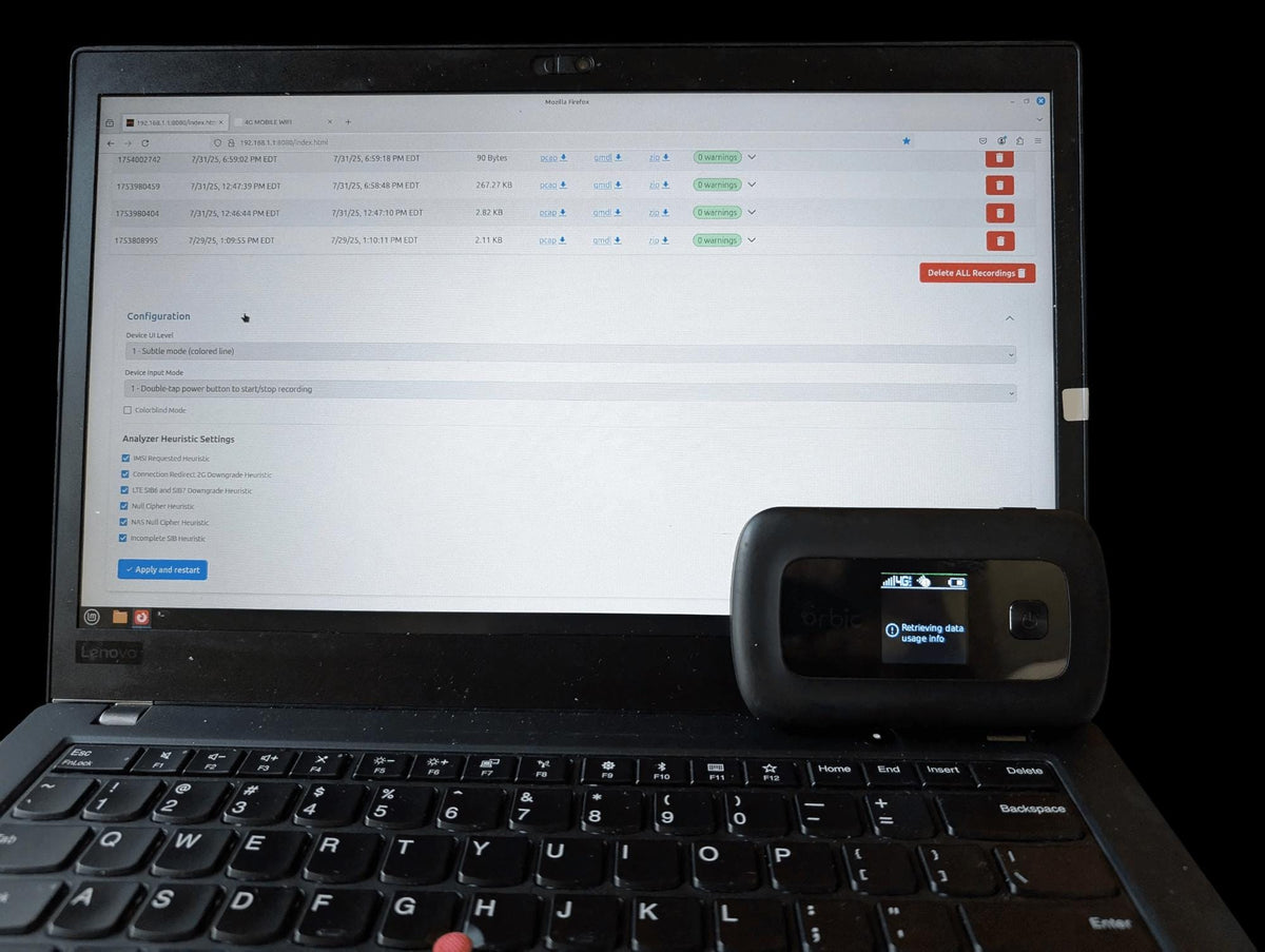 RayHunter IMSI Catcher y Detector Stingray - Punto de Acceso Móvil Orbic RC400L