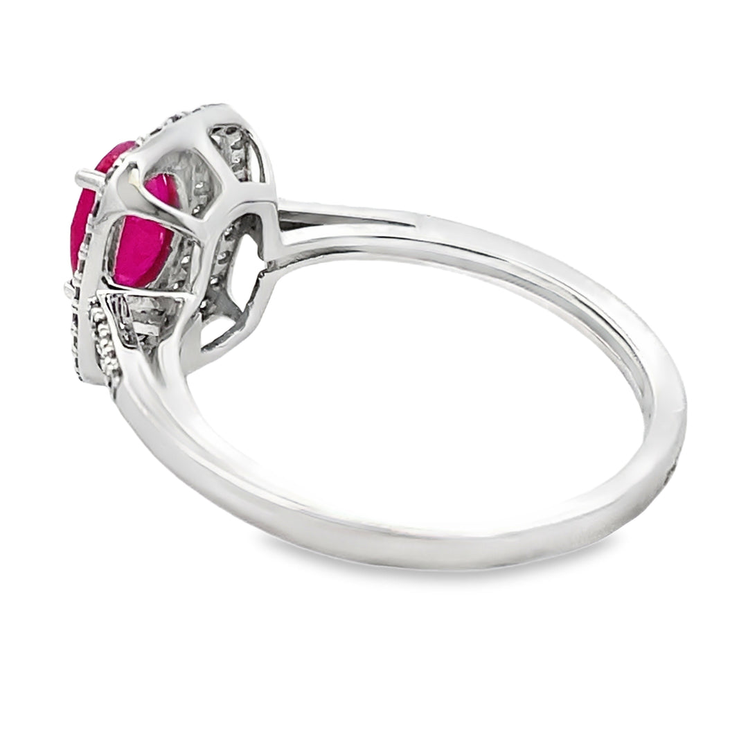 Genuine 1.29ct Ruby Diamond Ring 10KT White Gold