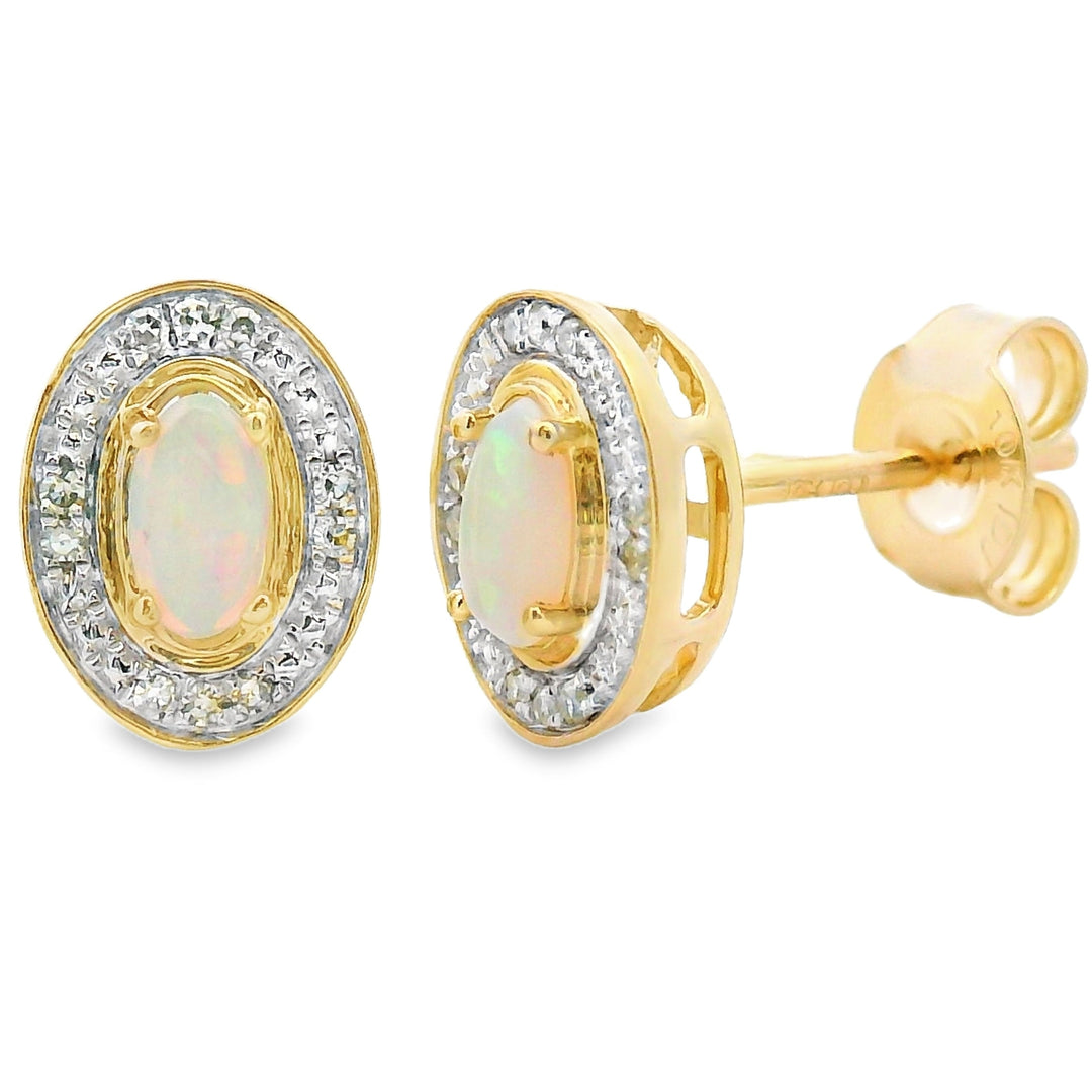 Genuine .55ct Opal Diamond Earrings 10KT Yellow Gold