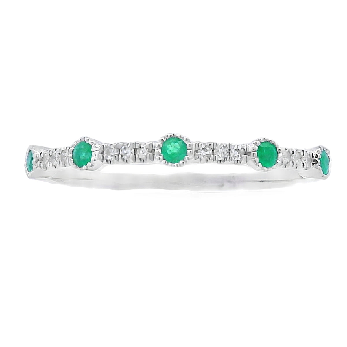Juego de anillos apilables de oro blanco de 14K con esmeraldas y diamantes