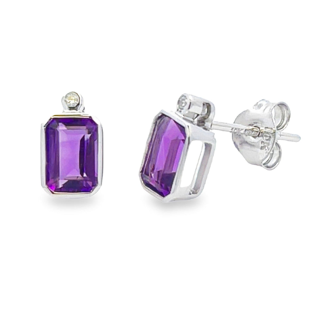 Pendientes de amatista y diamante de .53 ct en oro blanco de 10 kt
