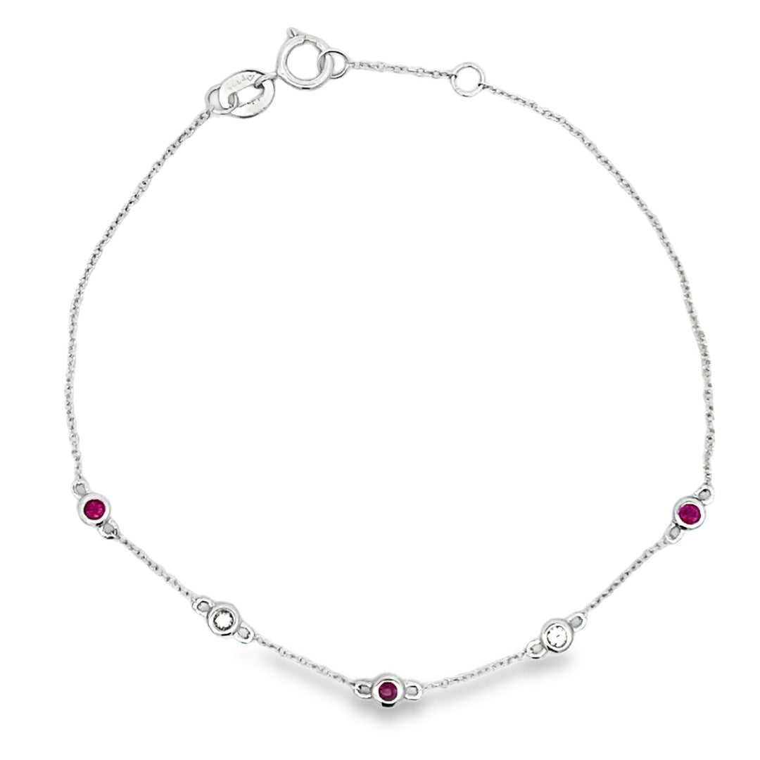 Pulsera de rubí natural de .16ct con diamantes en oro blanco de 14kt