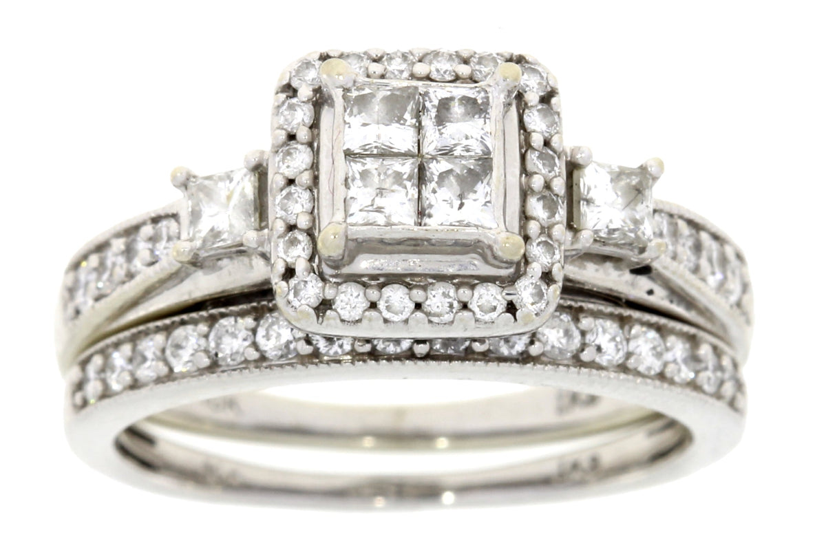 Juego de anillo de compromiso con diamante de 1.00 qt en oro blanco de 10 kt