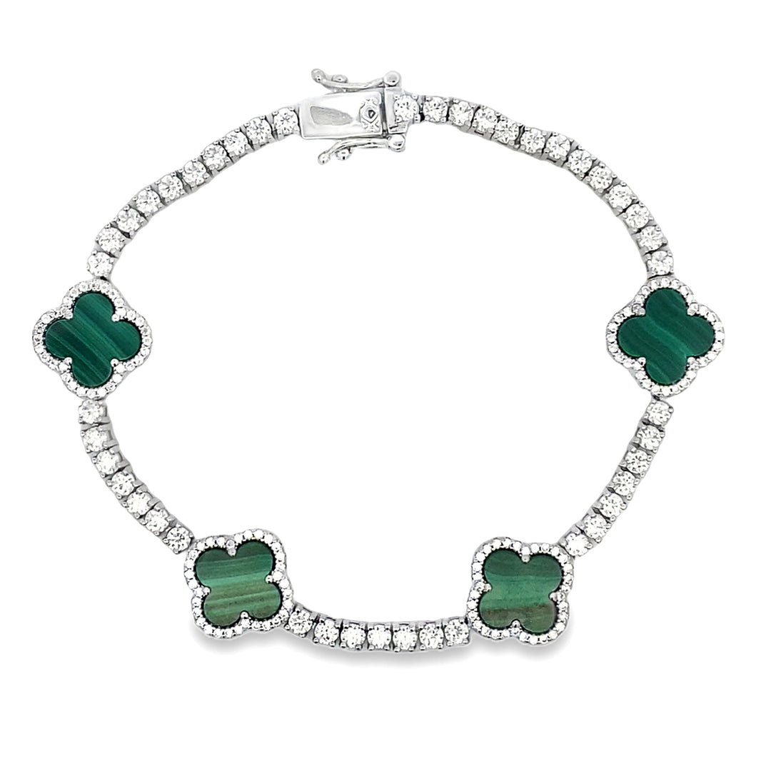 Pulsera de tenis de moissanita y malaquita de plata de ley