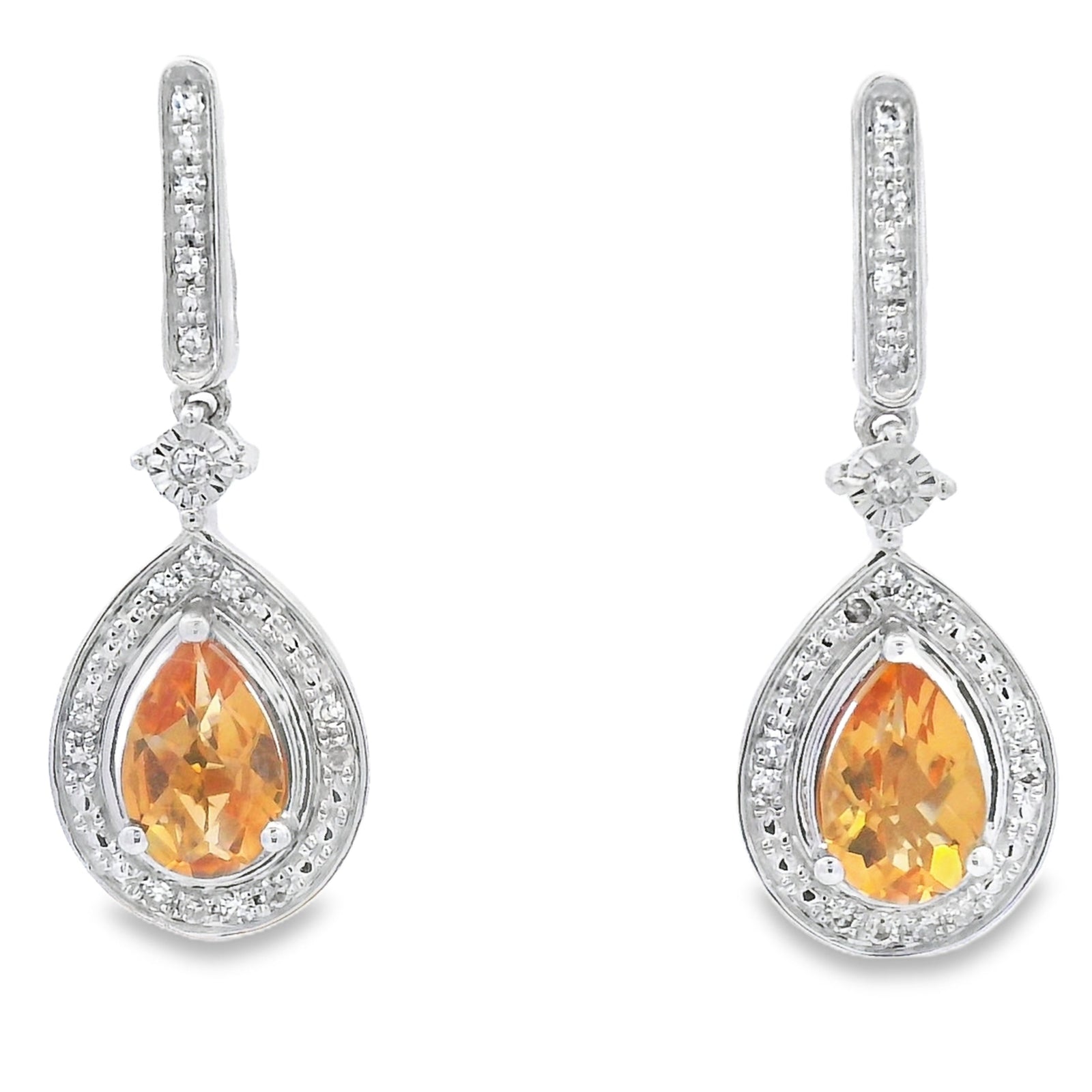 Pendientes colgantes de citrino y diamantes de 0,89 ct de oro blanco de 10 qt