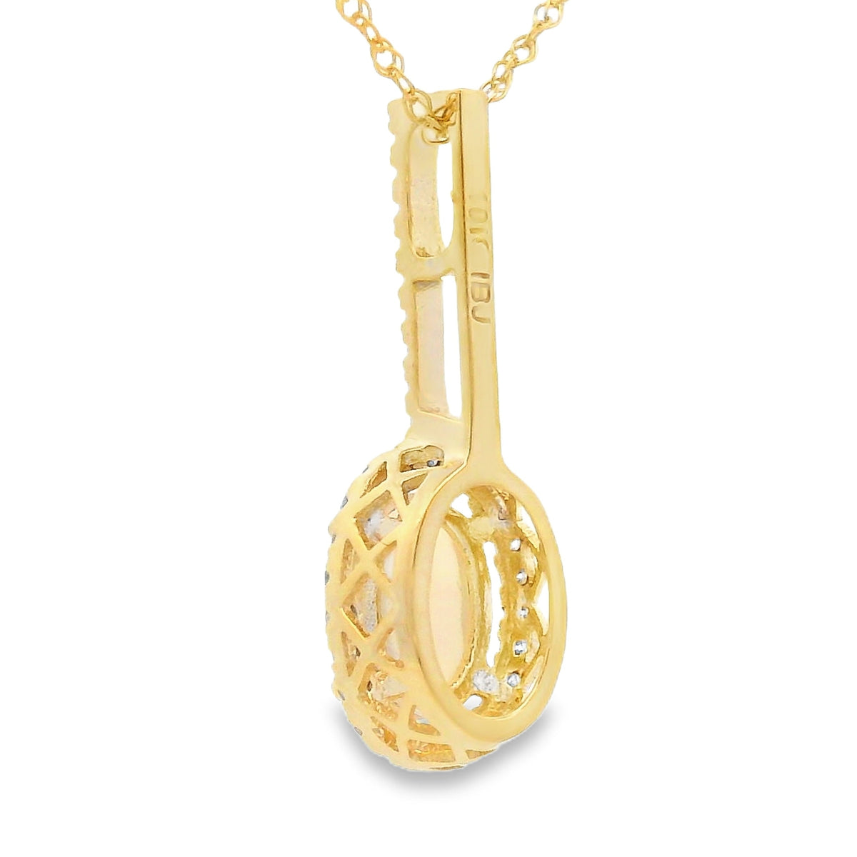 Colgantes de moda de ópalo y diamante de .10 ct en oro amarillo de 10 kt