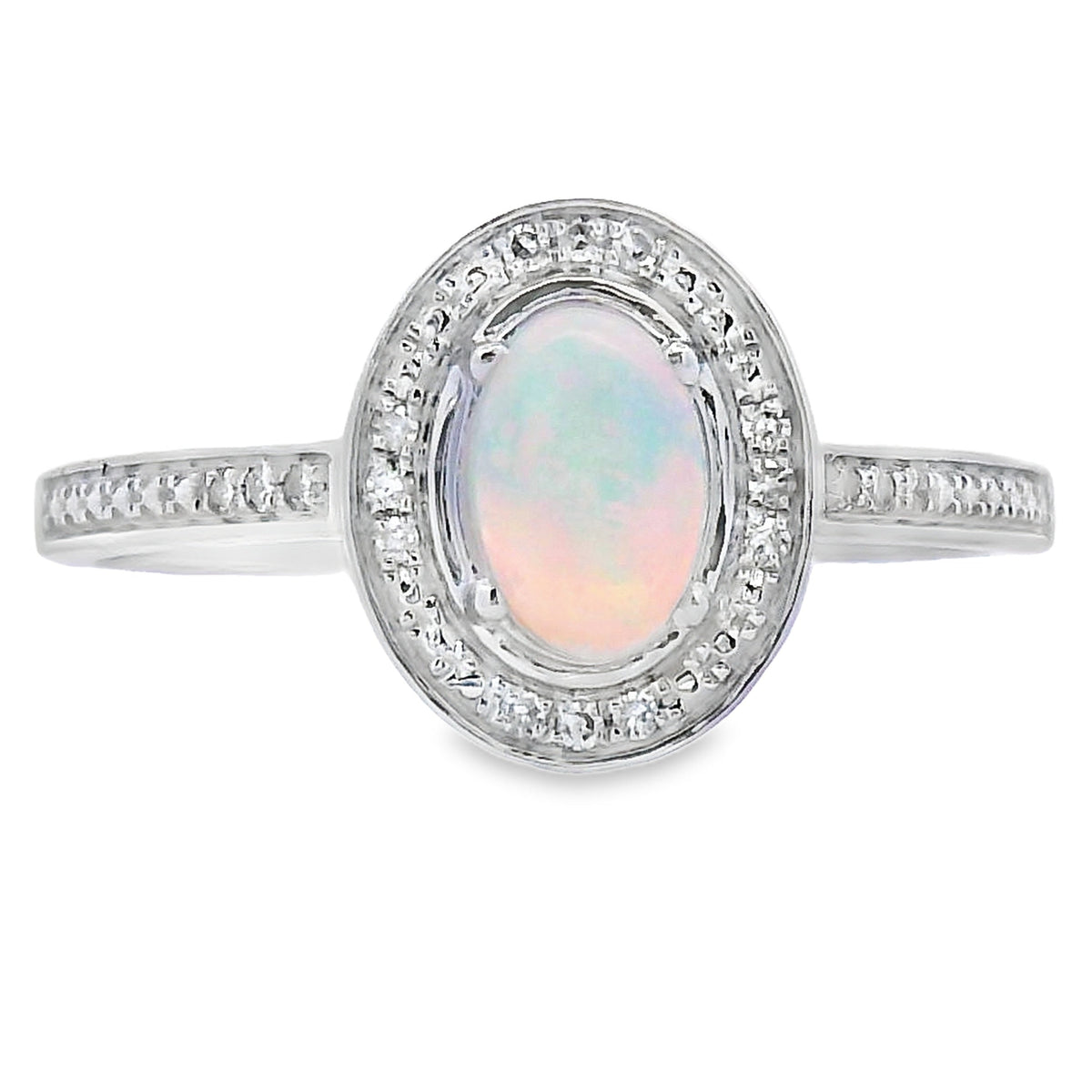 Genuine .36ct Opal Diamond Ring 10KT White Gold